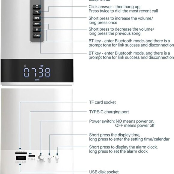 MUSKY Wireless Bluetooth Speaker NIGHT LIGHT AND ALARM CLOCK *NEW* - Picture 5 of 8